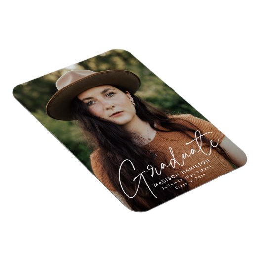 Moderner Graduate White Script Foto Abschluss Magnet (Rechte Seite)