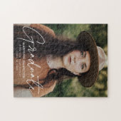 Moderner Graduate White Script Foto Abschluss Puzzle (Horizontal)
