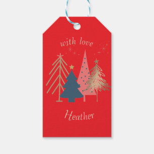 Moderner Grafik-Gold-Rot-Weihnachtsbaum Geschenkanhänger