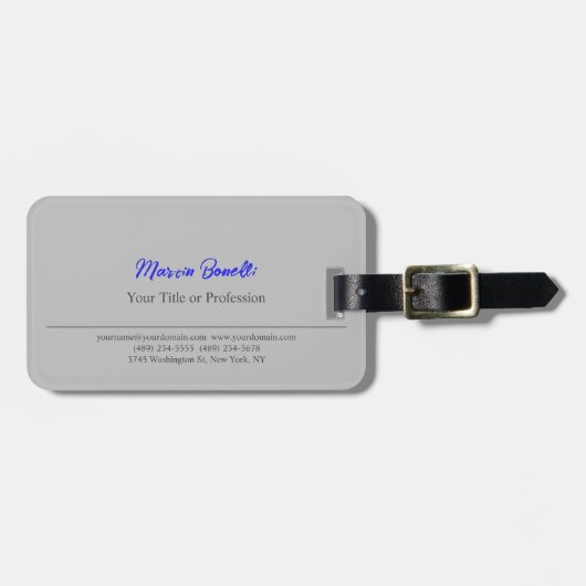 Moderner, grau-blauer Schlichter Name Gepäckanhänger (Vorderseite horizontal)