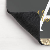 Moderner Grau-Gold-Sparkle-Glitzer Mit Monogramm Mousepad (Ecke)