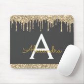 Moderner Grau-Gold-Sparkle-Glitzer Mit Monogramm Mousepad (Mit Mouse)