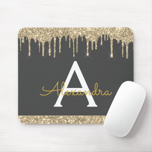 Moderner Grau-Gold-Sparkle-Glitzer Mit Monogramm Mousepad (Mit Mouse)