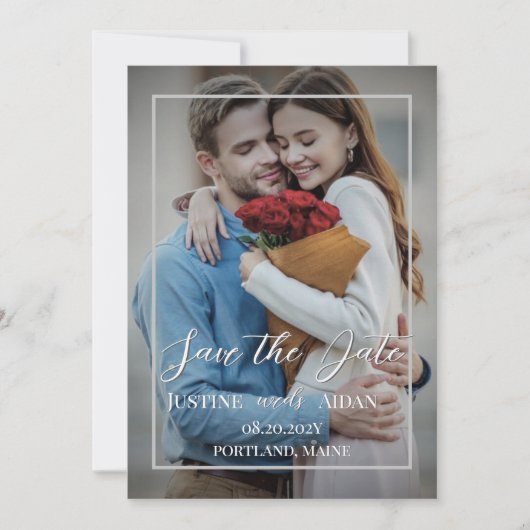 Moderner Grau-Schatten mit Foto-Hochzeit retten da Save The Date (Vorderseite)