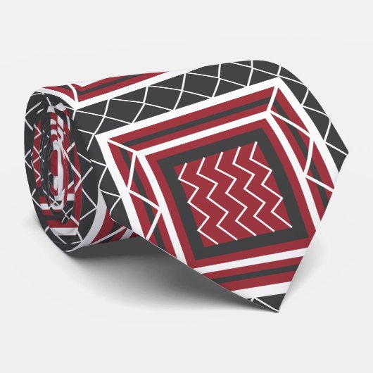 Moderner, grau-weißer Roter Platz Zickzack Streife Krawatte (Gerollt)