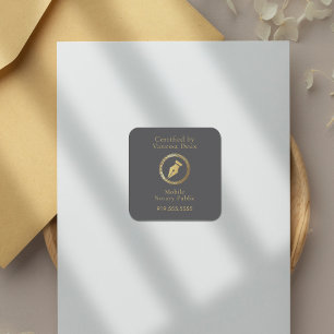 Moderner Graue und goldener Notarpfen, zertifizier Quadratischer Aufkleber