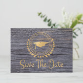 Moderner Grauer Abschluss Save the Date Gold Grad  (Stehend Vorderseite)