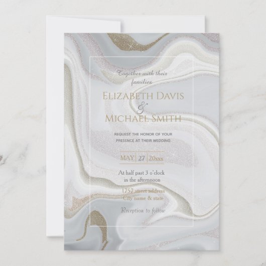 Moderner grauer Glitzer aus Marmor Einladung (Vorderseite)