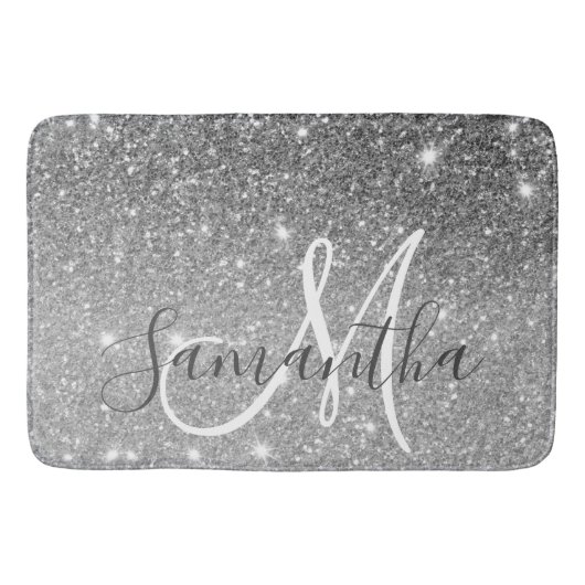 Moderner grauer Glitzer Glitzern Personalisiert Na Badematte (Vorderseite)