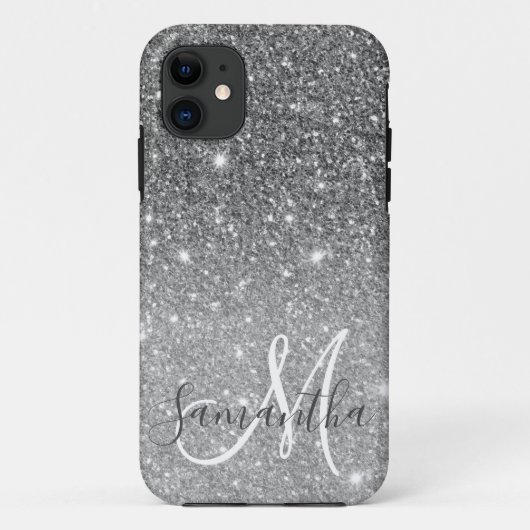 Moderner grauer Glitzer Glitzern Personalisiert Na Case-Mate iPhone Hülle (Rückseite)