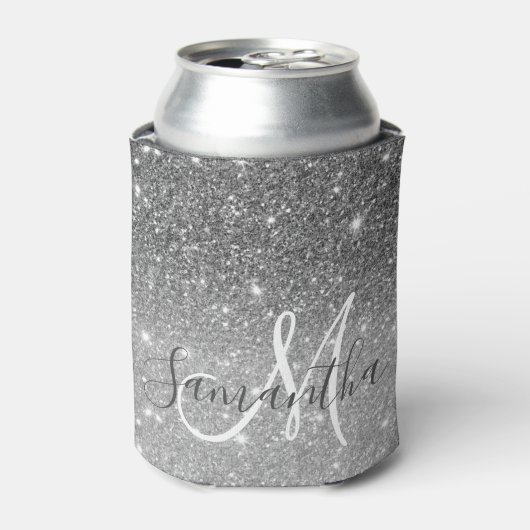 Moderner grauer Glitzer Glitzern Personalisiert Na Dosenkühler (Kanne Vorderseite)