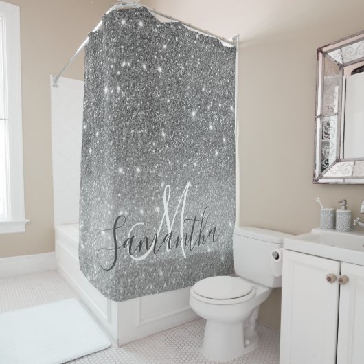 Moderner grauer Glitzer Glitzern Personalisiert Na Duschvorhang (Beispiel)