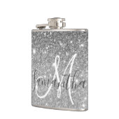 Moderner grauer Glitzer Glitzern Personalisiert Na Flachmann (Links)