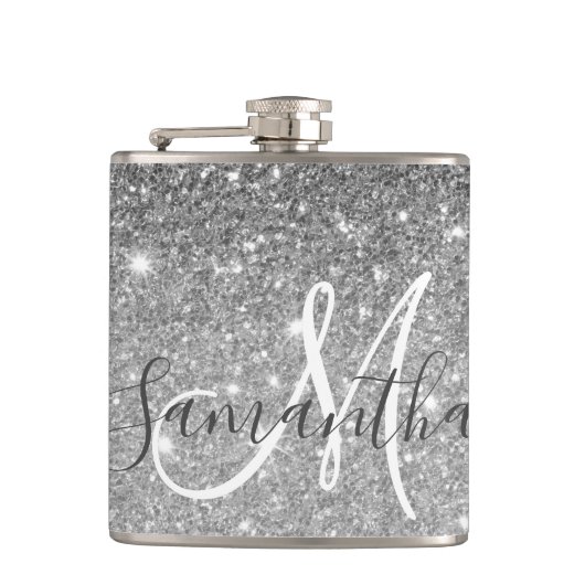 Moderner grauer Glitzer Glitzern Personalisiert Na Flachmann (Vorderseite)