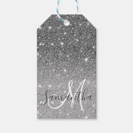 Moderner grauer Glitzer Glitzern Personalisiert Na Geschenkanhänger (Vorderseite)