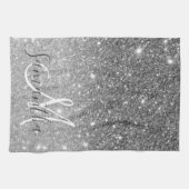 Moderner grauer Glitzer Glitzern Personalisiert Na Geschirrtuch (Horizontal)