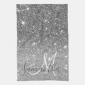 Moderner grauer Glitzer Glitzern Personalisiert Na Geschirrtuch (Vertikal)