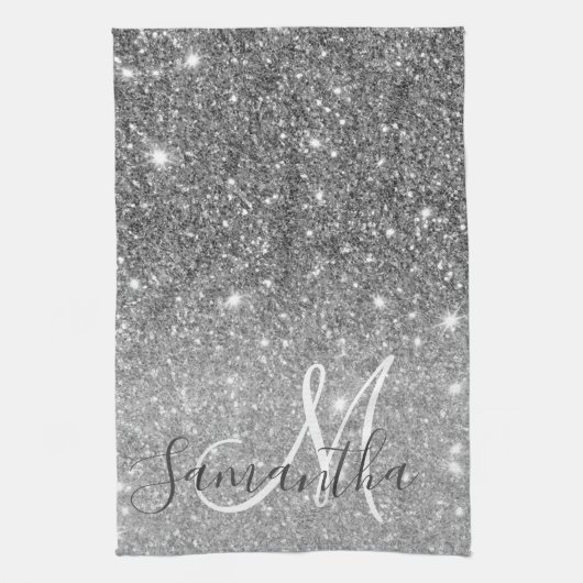 Moderner grauer Glitzer Glitzern Personalisiert Na Geschirrtuch (Vertikal)