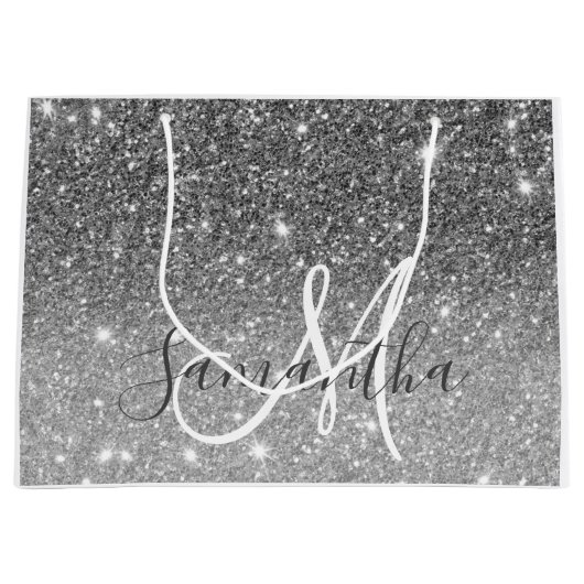 Moderner grauer Glitzer Glitzern Personalisiert Na Große Geschenktüte (Vorderseite)