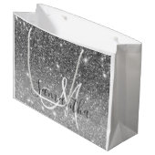 Moderner grauer Glitzer Glitzern Personalisiert Na Große Geschenktüte (Vorderseite Schrägansicht)