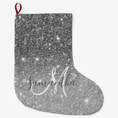Moderner grauer Glitzer Glitzern Personalisiert Na Großer Weihnachtsstrumpf (Vorderseite)