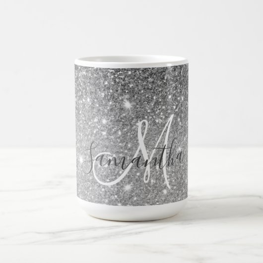 Moderner grauer Glitzer Glitzern Personalisiert Na Kaffeetasse (Mittel)