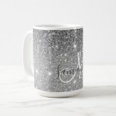 Moderner grauer Glitzer Glitzern Personalisiert Na Kaffeetasse (Vorderseite Links)
