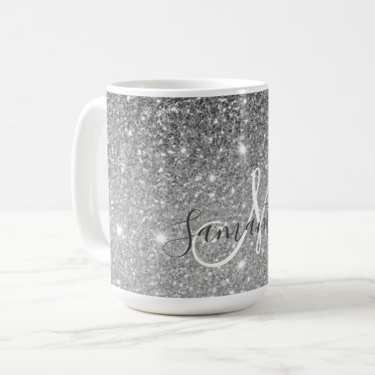 Moderner grauer Glitzer Glitzern Personalisiert Na Kaffeetasse (Vorderseite Links)