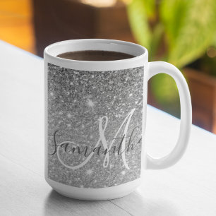 Moderner grauer Glitzer Glitzern Personalisiert Na Kaffeetasse