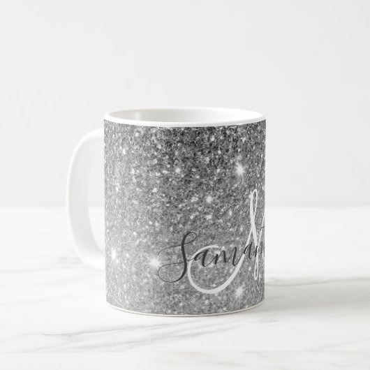 Moderner grauer Glitzer Glitzern Personalisiert Na Kaffeetasse (Vorderseite Links)