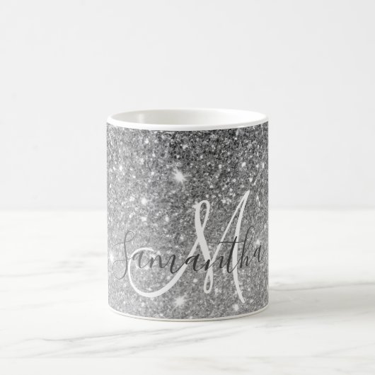 Moderner grauer Glitzer Glitzern Personalisiert Na Kaffeetasse (Mittel)