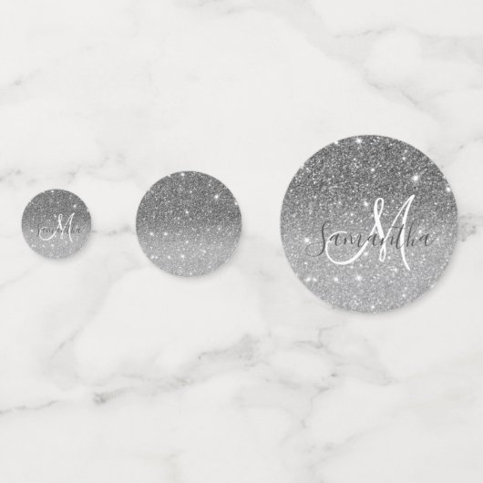 Moderner grauer Glitzer Glitzern Personalisiert Na Konfetti (Rückseiten)