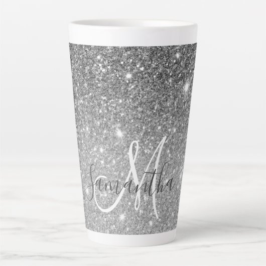 Moderner grauer Glitzer Glitzern Personalisiert Na Milchtasse (Vorderseite)