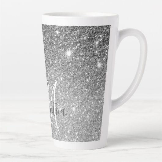 Moderner grauer Glitzer Glitzern Personalisiert Na Milchtasse (Rechts)
