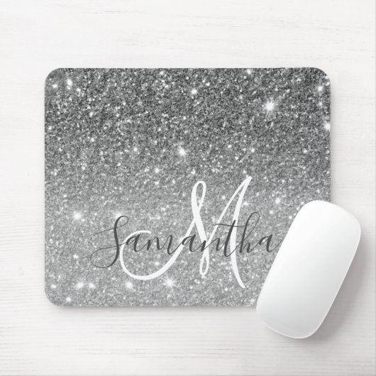 Moderner grauer Glitzer Glitzern Personalisiert Na Mousepad (Mit Mouse)
