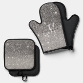 Moderner grauer Glitzer Glitzern Personalisiert Na Ofenhandschuh & Topflappen-Set (Vorderseite/Rückseite)