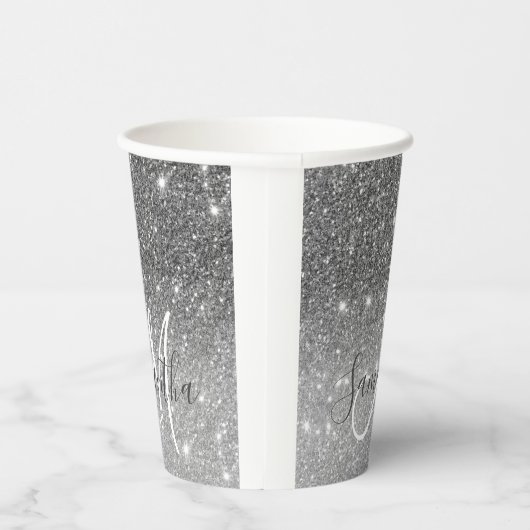 Moderner grauer Glitzer Glitzern Personalisiert Na Pappbecher (Rechts)