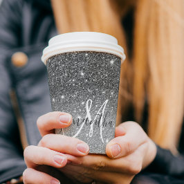 Moderner grauer Glitzer Glitzern Personalisiert Na Pappbecher