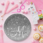 Moderner grauer Glitzer Glitzern Personalisiert Na Pappteller (Party)