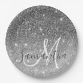 Moderner grauer Glitzer Glitzern Personalisiert Na Pappteller (Vorderseite)
