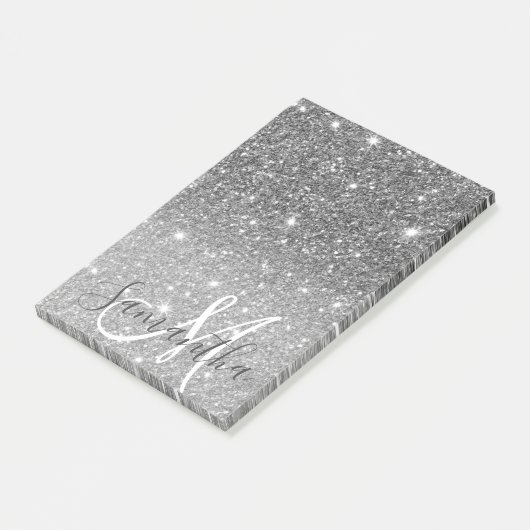 Moderner grauer Glitzer Glitzern Personalisiert Na Post-it Klebezettel (angewinkelt)