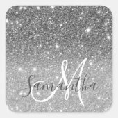 Moderner grauer Glitzer Glitzern Personalisiert Na Quadratischer Aufkleber (Vorderseite)