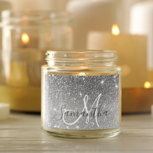 Moderner grauer Glitzer Glitzern Personalisiert Na Quadratischer Aufkleber