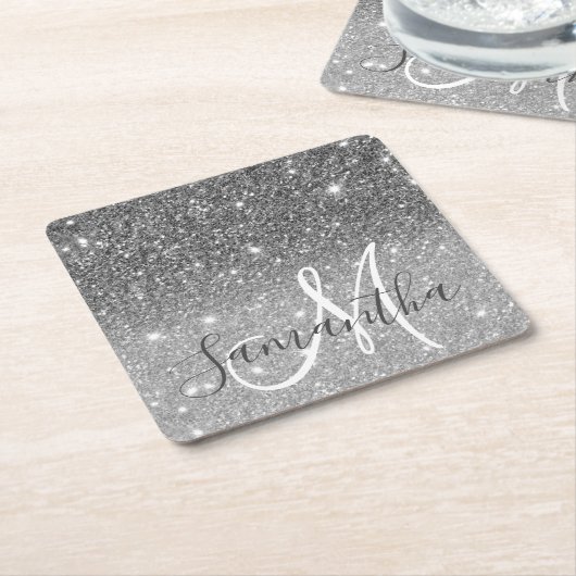 Moderner grauer Glitzer Glitzern Personalisiert Na Rechteckiger Pappuntersetzer (angewinkelt)
