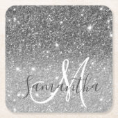 Moderner grauer Glitzer Glitzern Personalisiert Na Rechteckiger Pappuntersetzer (Vorderseite)