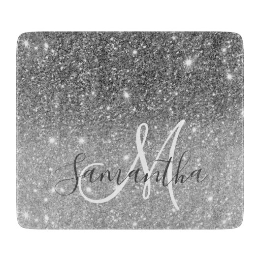 Moderner grauer Glitzer Glitzern Personalisiert Na Schneidebrett (Vorderseite)
