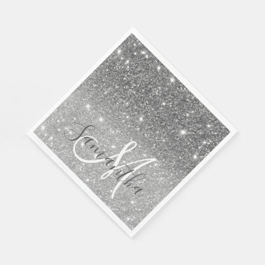 Moderner grauer Glitzer Glitzern Personalisiert Na Serviette (Ecke)