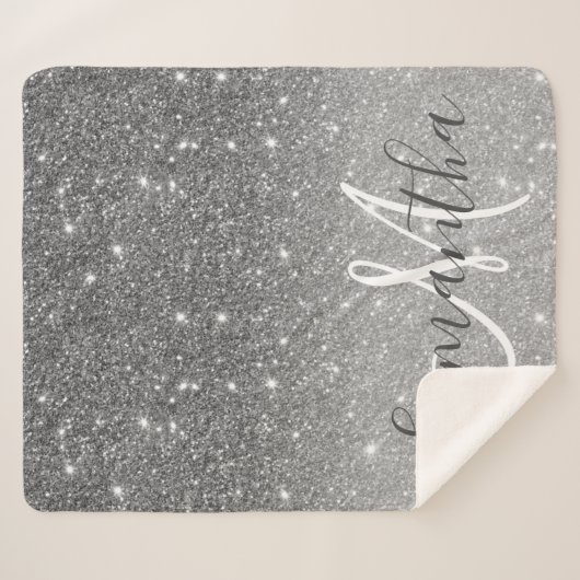 Moderner grauer Glitzer Glitzern Personalisiert Na Sherpadecke (Vorderseite (Horizontal))