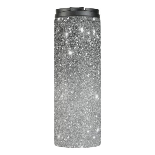 Moderner grauer Glitzer Glitzern Personalisiert Na Thermosbecher (Rückseite)