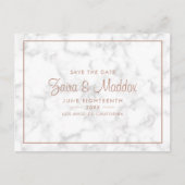 Moderner grauer Marmor mit Rose Gold Save the Date Ankündigungspostkarte (Vorderseite)